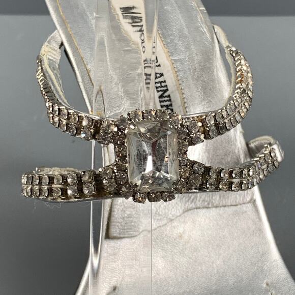 MANOLO BLAHNIK Size 10.5 Silver Leather Strappy Sandals - Picture 9 of 10